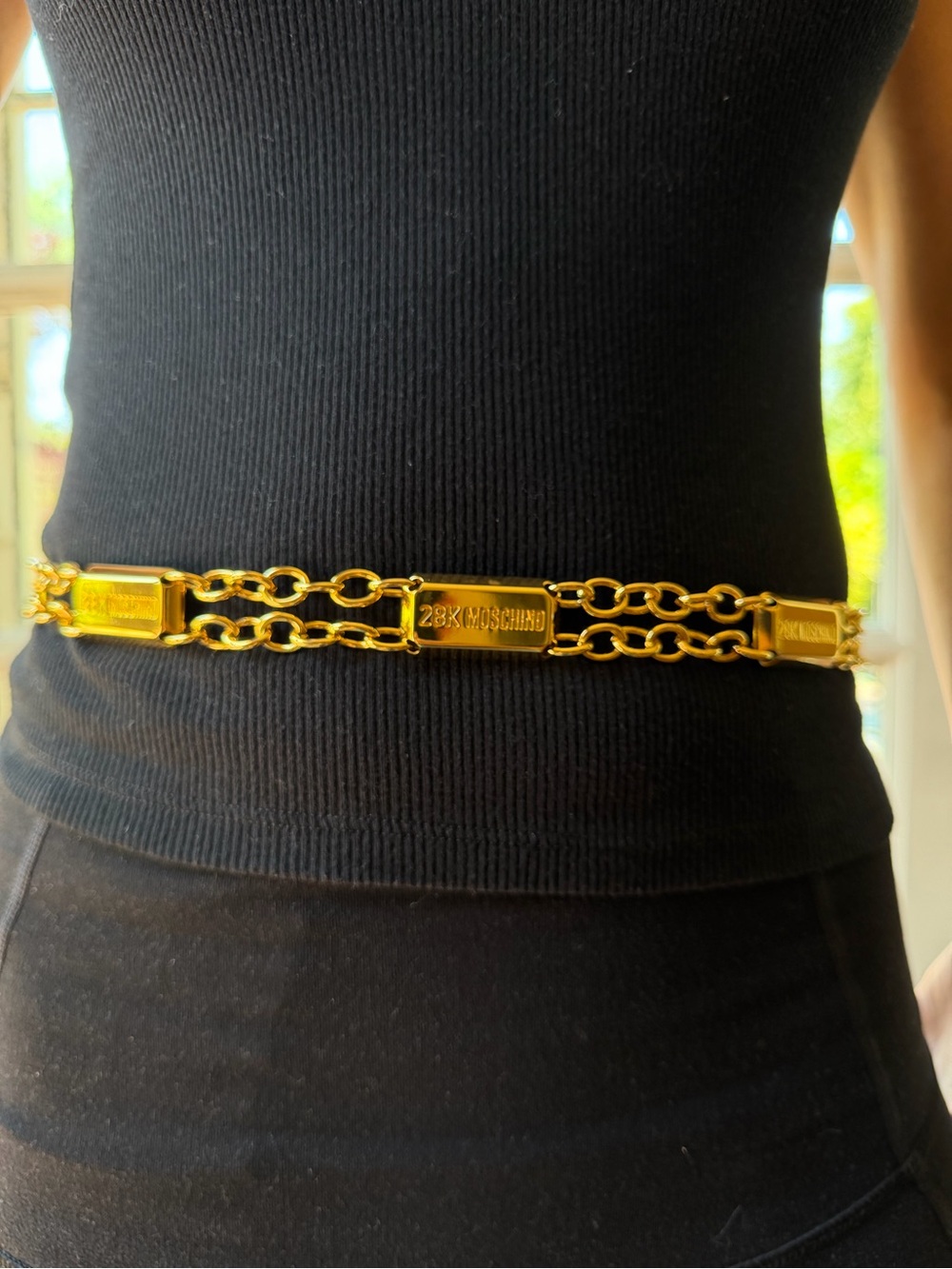Vintage Moschino Gold Double-Chain Logo Waist Belt
